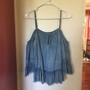 NWT Denim Cold Shoulder Top